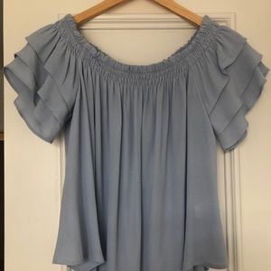 ASTR the label off the shoulder top light blue